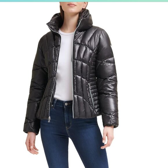 New Guess Ladies Black Puffer Coat M Medium 22LMP808 - Picture 1 of 14